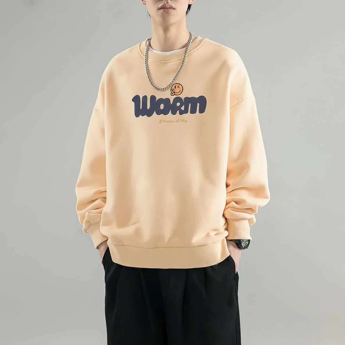 圓領字母印花刷毛打底寬鬆大碼加厚長袖T恤