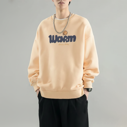 圓領字母印花刷毛打底寬鬆大碼加厚長袖T恤