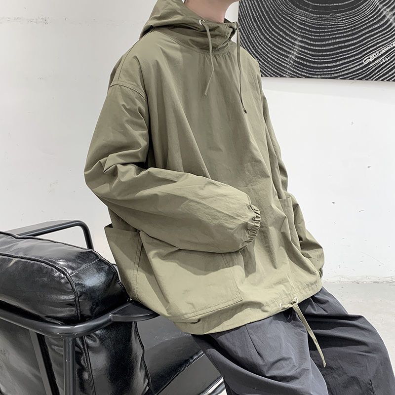 薄款素色抽繩潮流日系寬鬆休閒連帽T