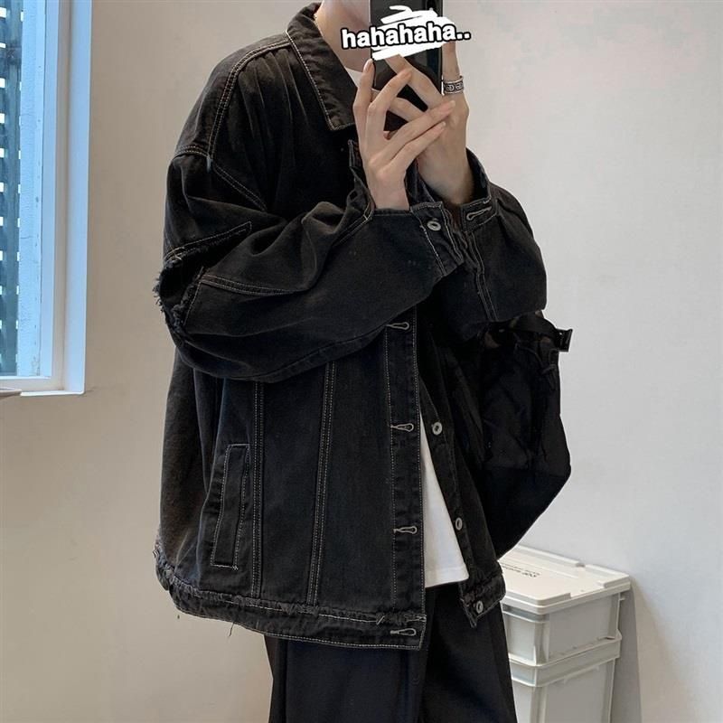 破洞炸街痞帥潮流工裝牛仔夾克