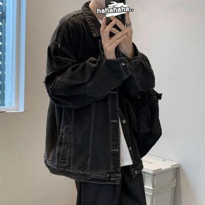 破洞炸街痞帥潮流工裝牛仔夾克