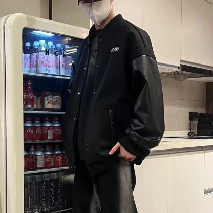 美式復古休閒拼接棒球服百搭情侶夾克外套-NitSoon