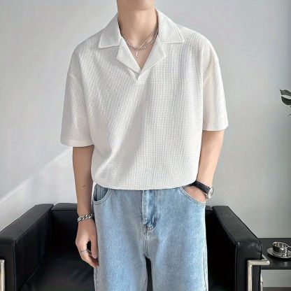 美式古巴領高級感華夫格襯衫短袖