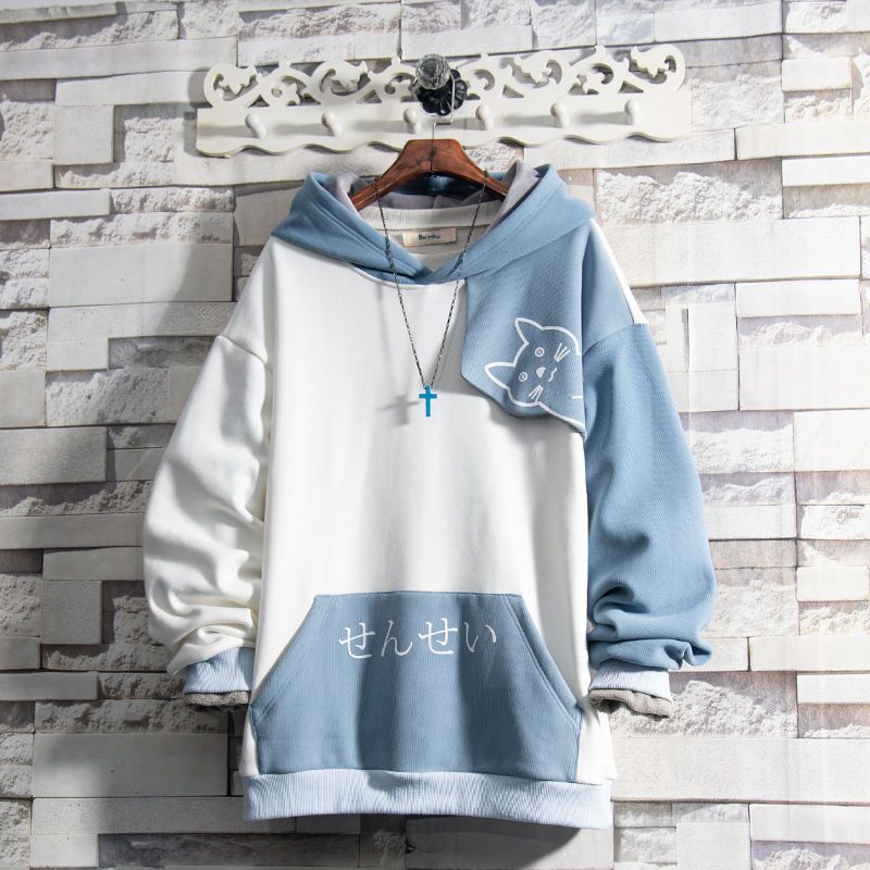 貓咪連帽拼色ins百搭潮流衛衣