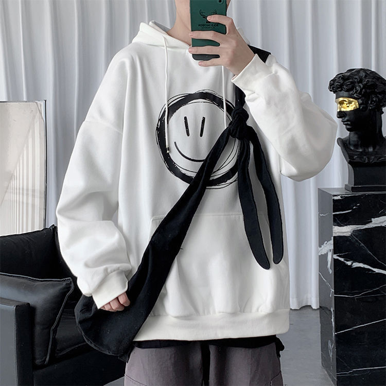 【單件/套裝】笑臉連帽潮牌衛衣+九分直筒抽繩褲裝兩件套套裝