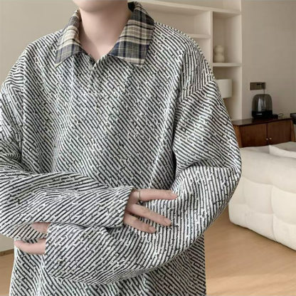 假兩件針織polo打底衫寬鬆大碼長袖t恤