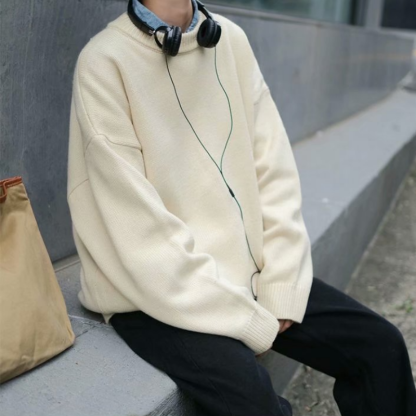 韓版寬鬆休閑長袖潮流圓領針織毛衣