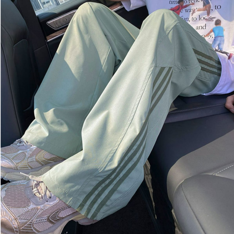 美式三條紋運動薄款潮牌寬鬆休閒直筒闊腿褲