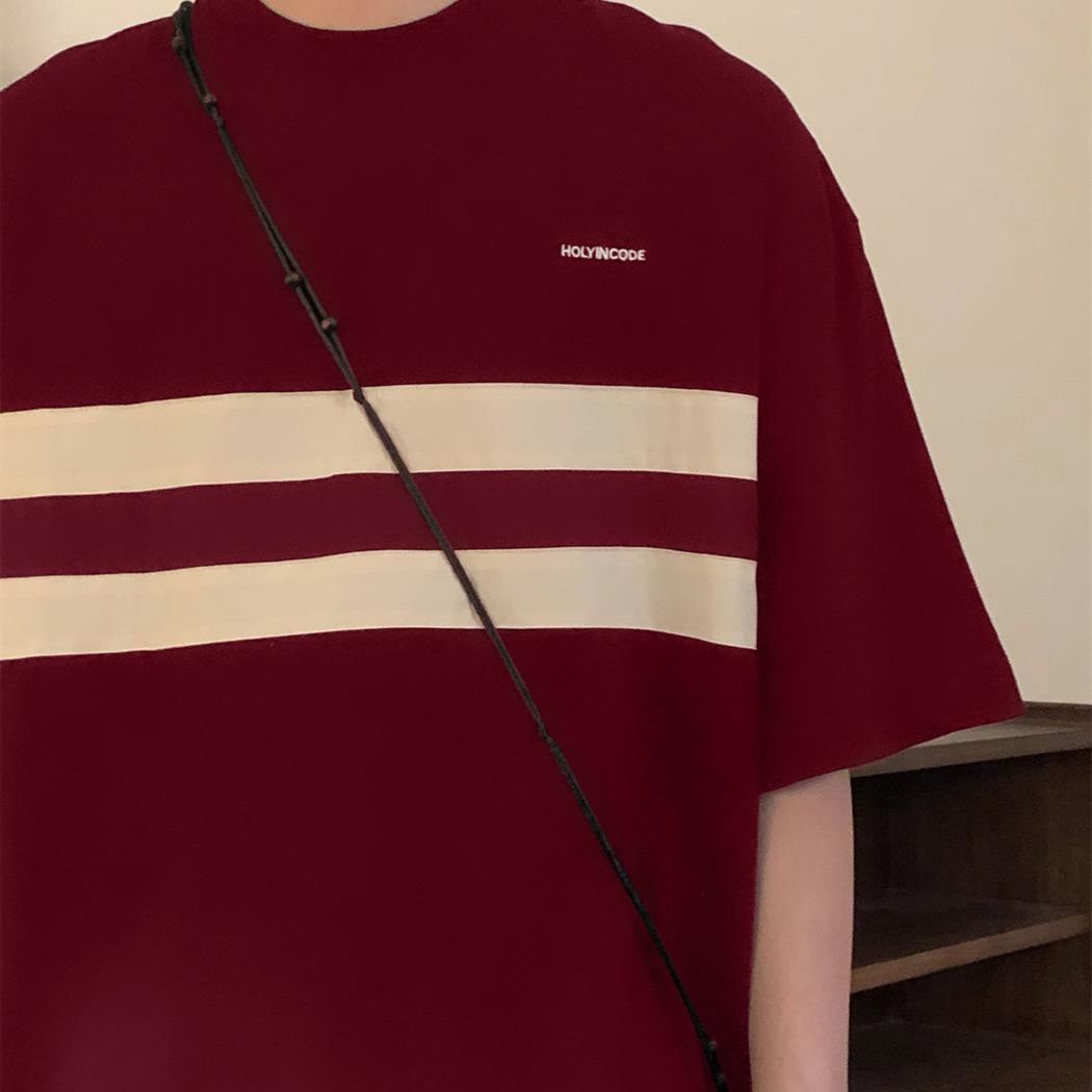 重磅棉高街復古小眾情侶寬鬆字母短袖T恤