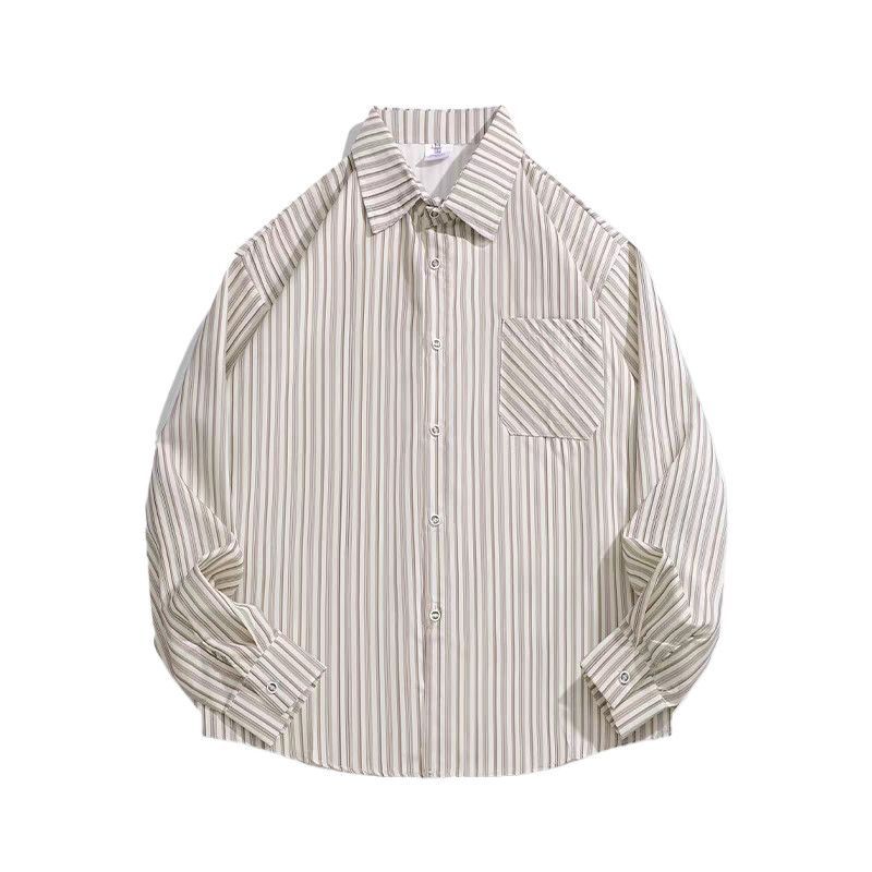 【單件/套裝】日系復古V領針織背心坎肩+條紋襯衫+百搭休閒褲三件套