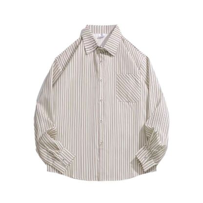 【單件/套裝】日系復古V領針織背心坎肩+條紋襯衫+百搭休閒褲三件套