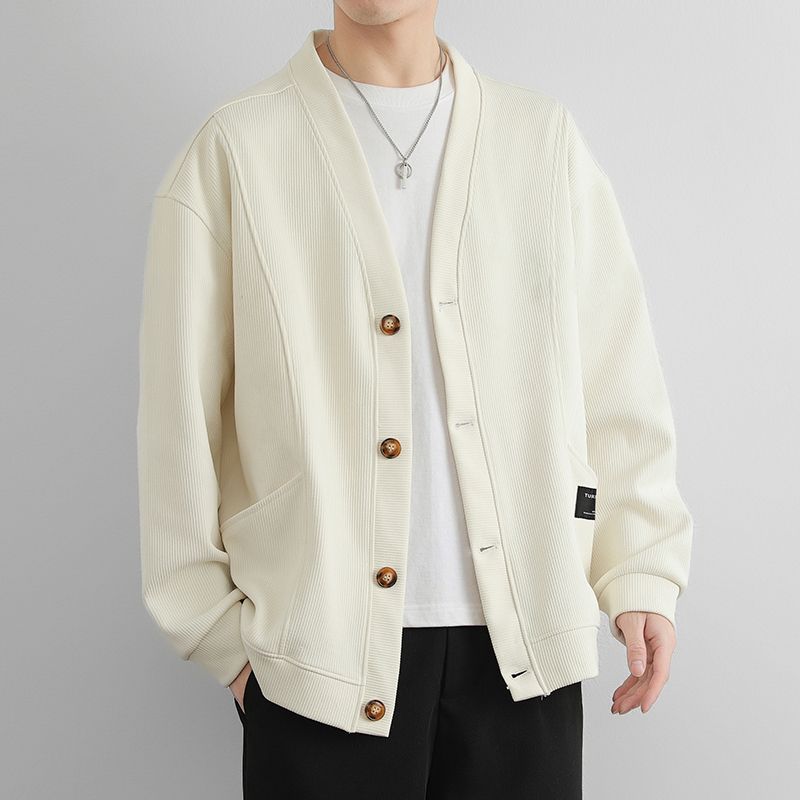 潮流素色簡約寬鬆休閒V領開衫外套