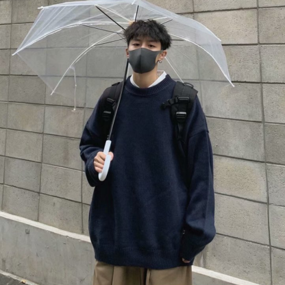 韓版寬鬆休閑長袖潮流圓領針織毛衣