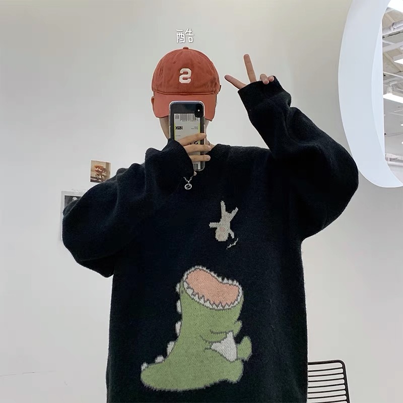 小恐龍日系清新港風學院寬鬆慵懶風針織毛衣