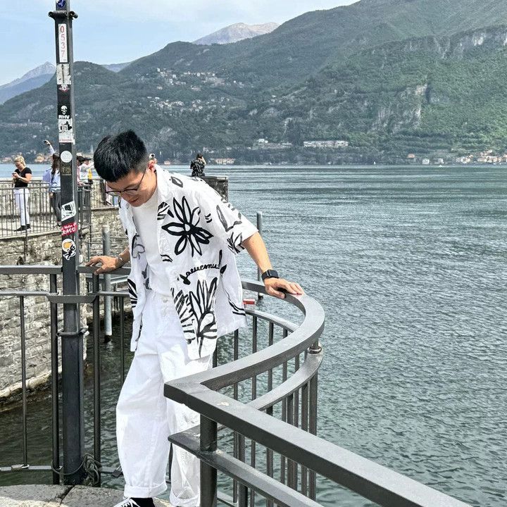 @印花小眾設計感休閒寬鬆高街沙灘短袖襯衫