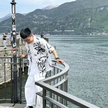 @印花小眾設計感休閒寬鬆高街沙灘短袖襯衫