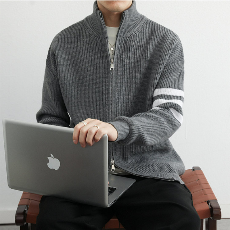  立領毛衣夾克寬鬆慵懶三桿針織開衫外套