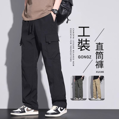 多口袋美式復古休閒寬鬆直筒工裝褲