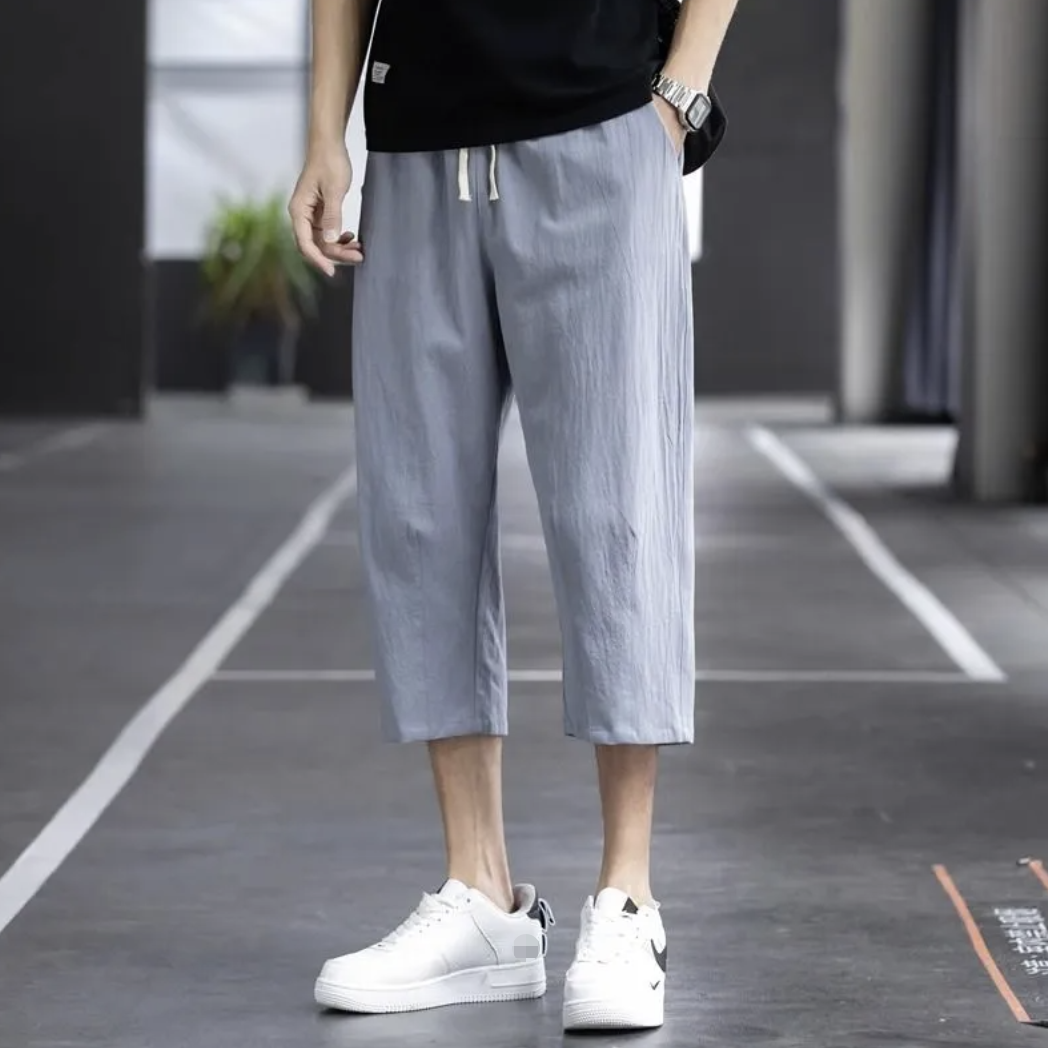 冰絲棉麻亞麻薄款潮流闊腿運動休閒七分褲褲裝