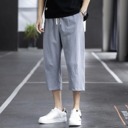 冰絲棉麻亞麻薄款潮流闊腿運動休閒七分褲褲裝