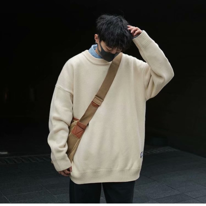 韓版寬鬆休閑長袖潮流圓領針織毛衣