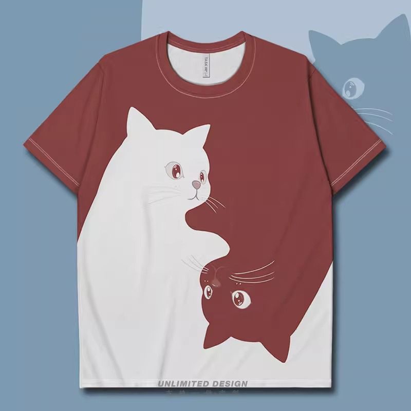 小貓咪黑白撞色簡約兩極設計潮流短袖T恤