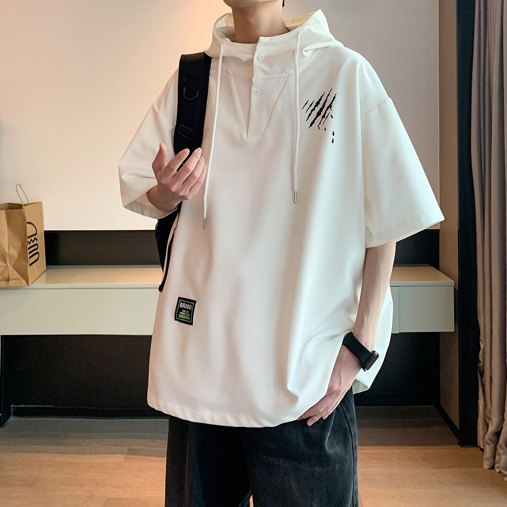 @美式復古港風休閒洋氣寬鬆套頭連帽T恤