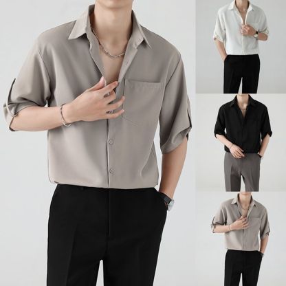 【單件/套裝】冰絲設計感七分短袖襯衫+休閒西褲兩件套裝