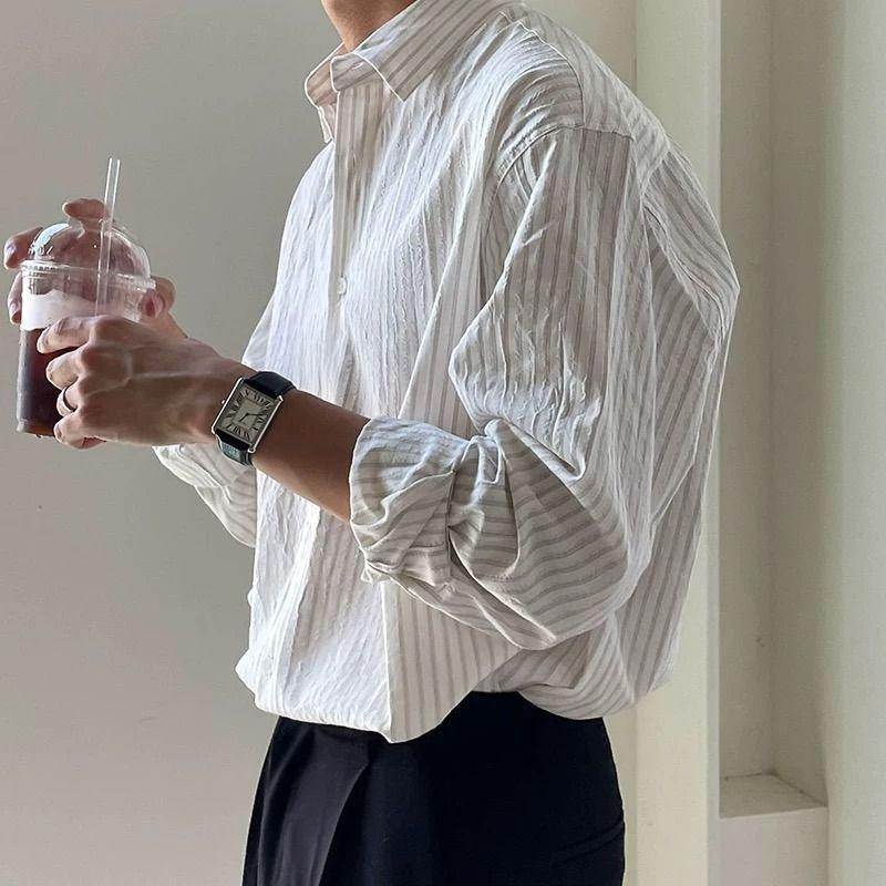 【單件/套裝】高級感小眾痞帥條紋休閑襯衫+百搭西褲兩件套裝