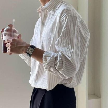 【單件/套裝】高級感小眾痞帥條紋休閑襯衫+百搭西褲兩件套裝