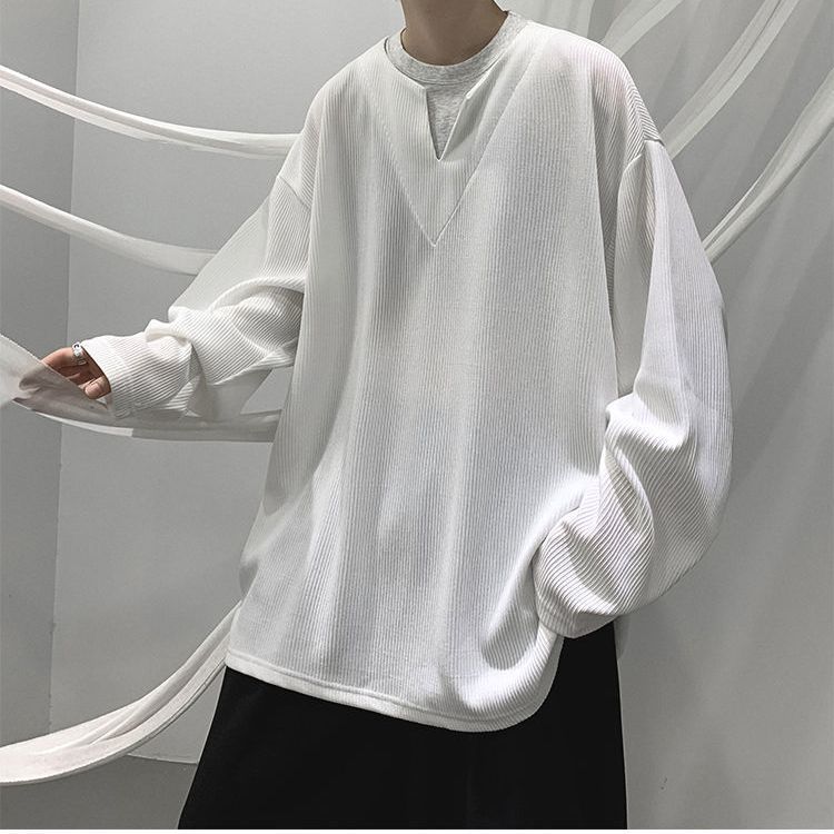 垂墜感潮流休閒假兩件港風日系長袖T恤