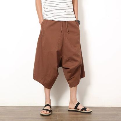 寬鬆薄款休閒亞麻潮流沙灘棉麻七分哈倫褲