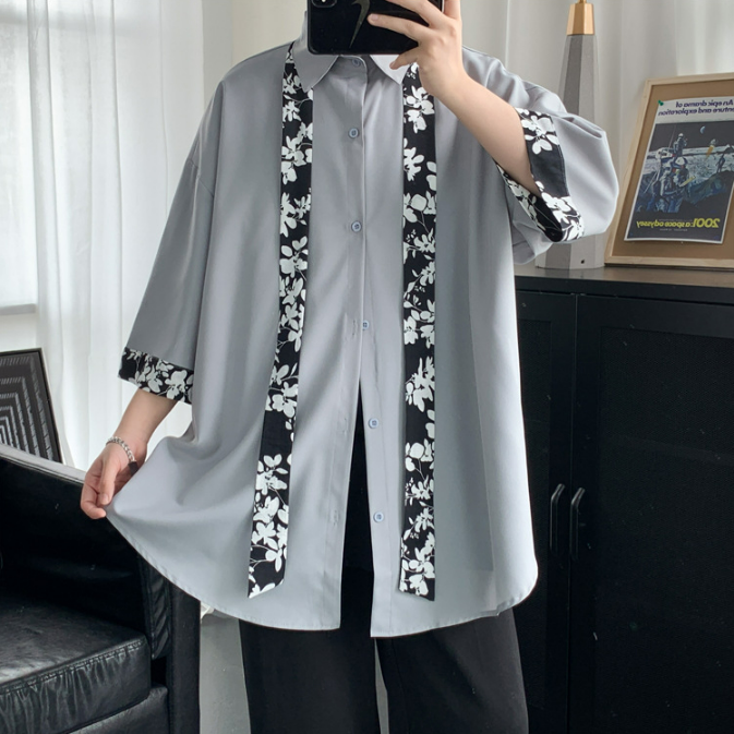 【送領帶】時尚網紅痞帥港風慵懶風短袖襯衫