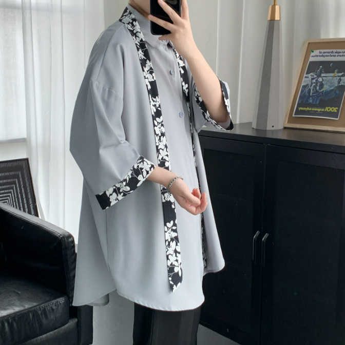 【送領帶】時尚網紅痞帥港風慵懶風短袖襯衫