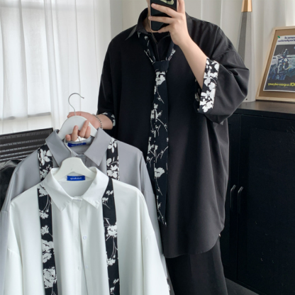 【送領帶】時尚網紅痞帥港風慵懶風短袖襯衫