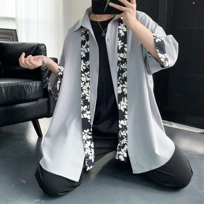 【送領帶】時尚網紅痞帥港風慵懶風短袖襯衫