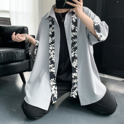 【送領帶】時尚網紅痞帥港風慵懶風短袖襯衫