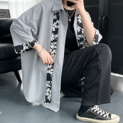 【送領帶】時尚網紅痞帥港風慵懶風短袖襯衫