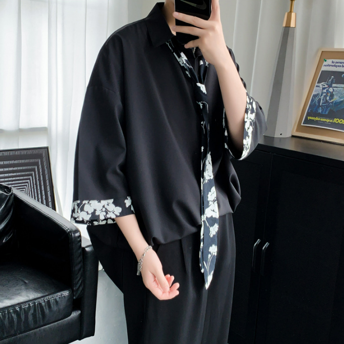 【送領帶】時尚網紅痞帥港風慵懶風短袖襯衫