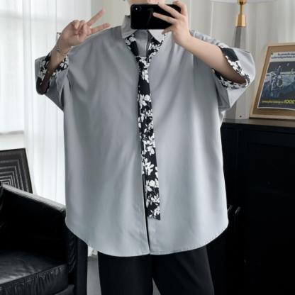 【送領帶】時尚網紅痞帥港風慵懶風短袖襯衫