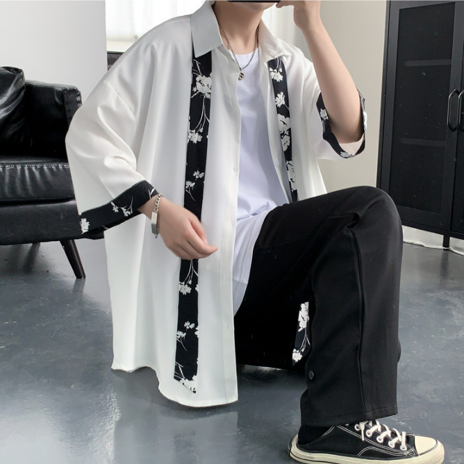 【送領帶】時尚網紅痞帥港風慵懶風短袖襯衫