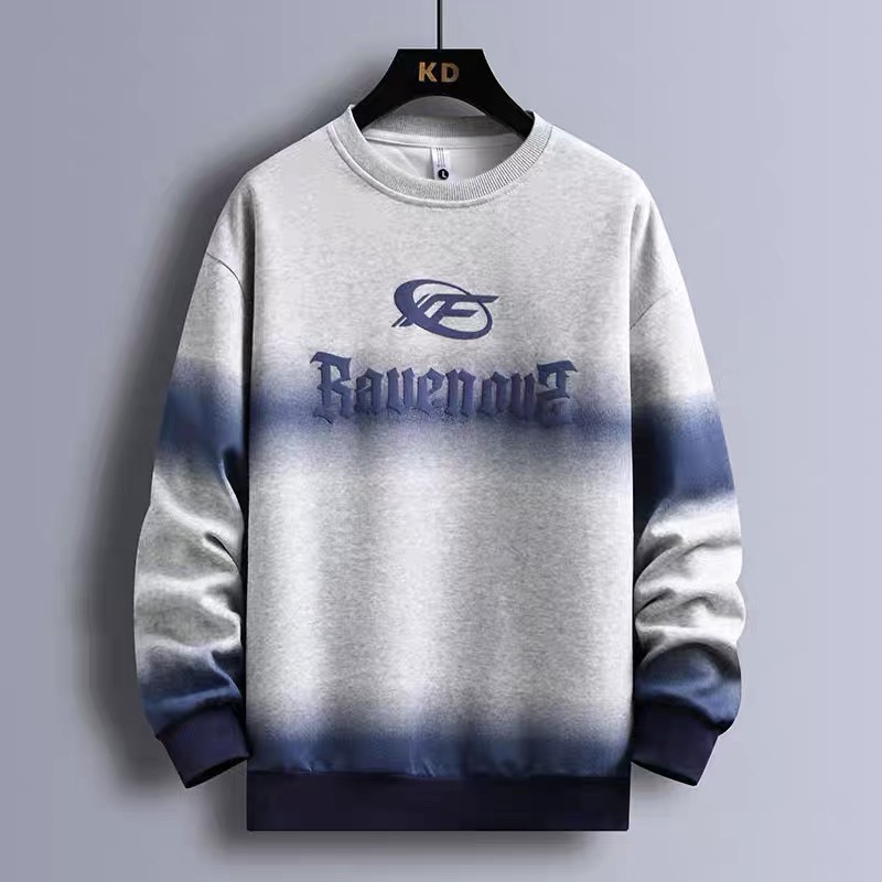 設計感漸變色寬鬆圓領印花休閒長袖衛衣