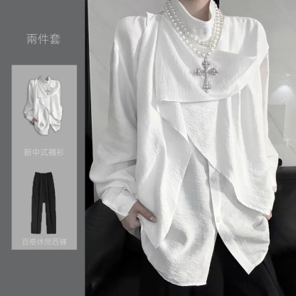 【單件/套裝】原創設計高級感小眾新中式襯衫+黑西褲兩件套裝