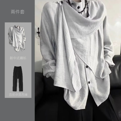 【單件/套裝】原創設計高級感小眾新中式襯衫+黑西褲兩件套裝