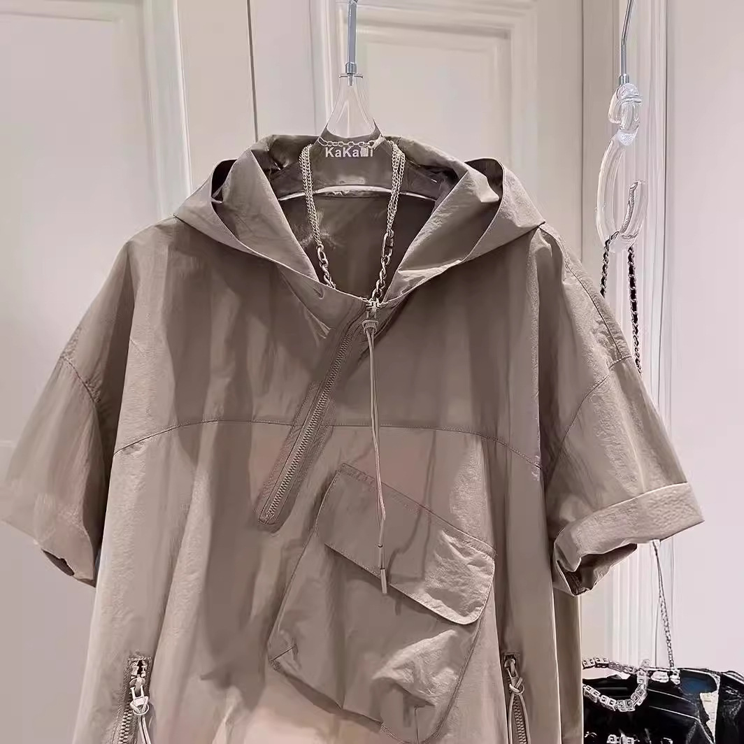 防曬衫港風休閒不規則百搭連帽短袖T恤