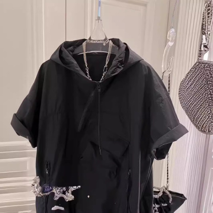 防曬衫港風休閒不規則百搭連帽短袖T恤