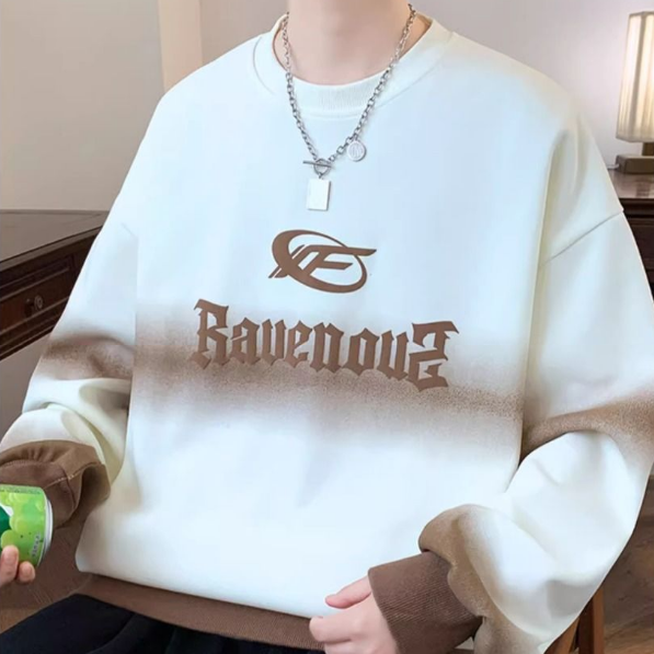 設計感漸變色寬鬆圓領印花休閒長袖衛衣