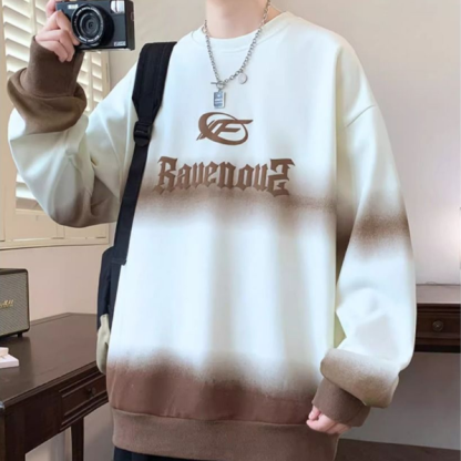 設計感漸變色寬鬆圓領印花休閒長袖衛衣