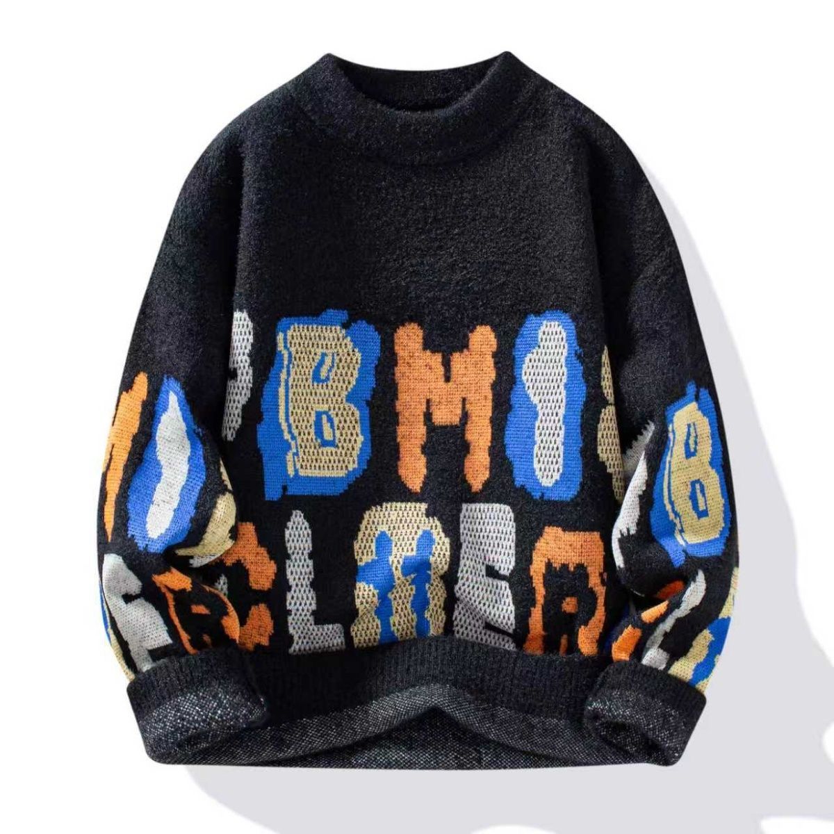 帥氣潮流時尚寬鬆字母撞色毛衣針織衫