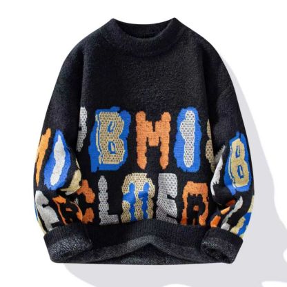 帥氣潮流時尚寬鬆字母撞色毛衣針織衫